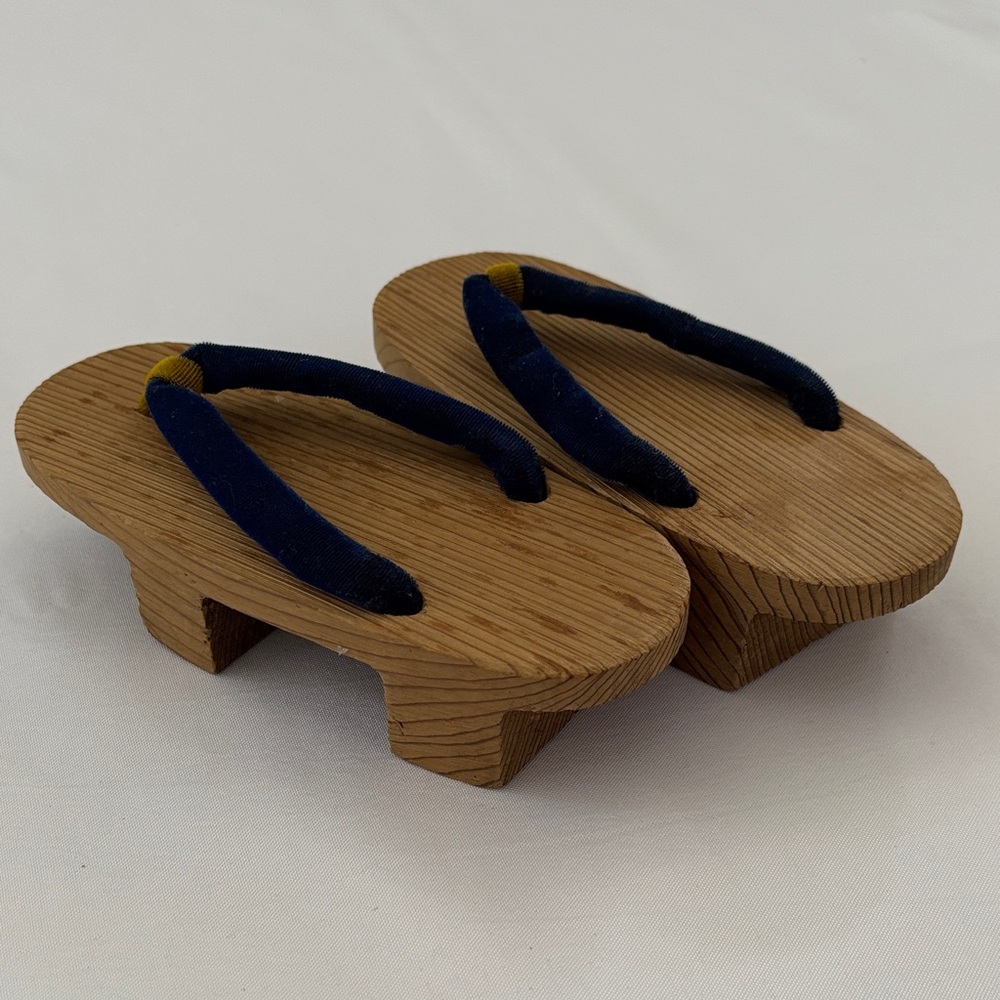 Wooden Geta Sandals with Navy Straps